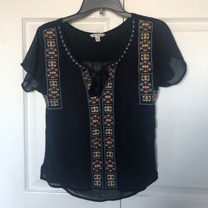 Navy blue mesh top with detailing